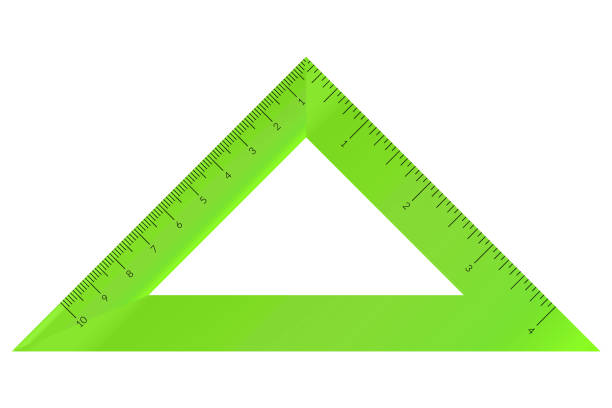Plastic isosceles triangle with metric and imperial units ruler scale. Plastic isosceles triangle with metric and imperial units ruler scale isosceles triangle stock illustrations