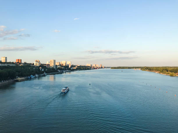 Ship on Don river. Rostov on Don city, Russia