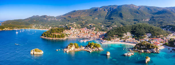 Panoramic view of scenic Parga city, Greece Panoramic view of scenic Parga city, Greece parga greece stock pictures, royalty-free photos & images