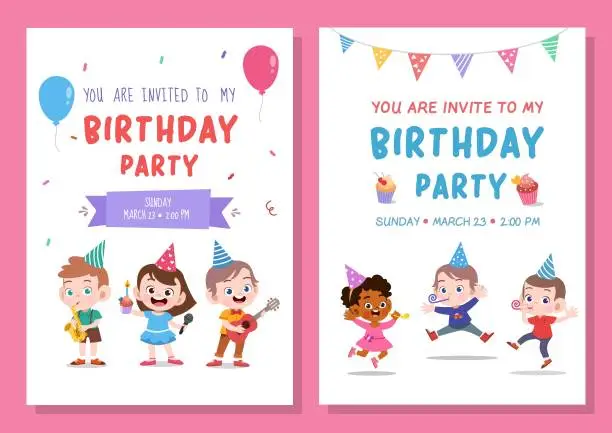 Vector illustration of kids birthday party card vector illustration