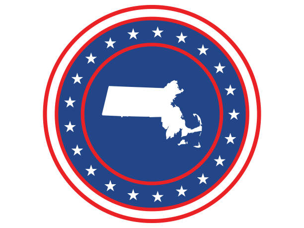 illustrations, cliparts, dessins animés et icônes de insigne de l'état du massachusetts dans les couleurs du drapeau des usa - massachusetts flag state insignia