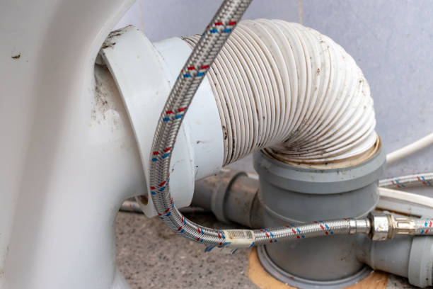 istock Plastic corrugated pan pipe and water supply fitting for the toilet 1171393537