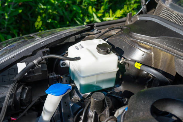 New reservoir for cooling liquid inside the engine compartment. New reservoir for cooling liquid inside the engine compartment. coolant stock pictures, royalty-free photos & images