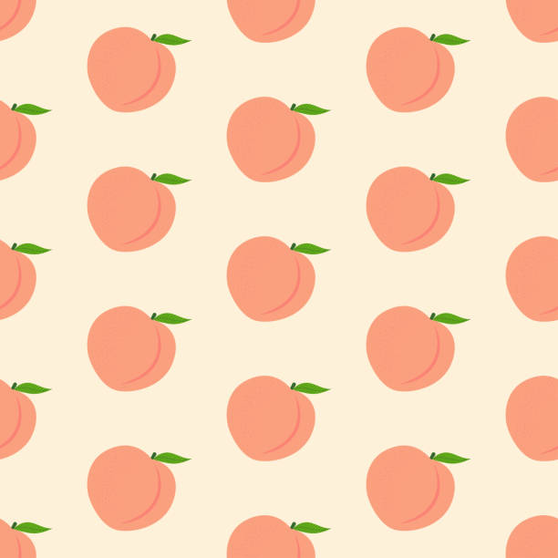 illustrations, cliparts, dessins animés et icônes de motif sans couture avec pêches et feuilles roses - peach fruit backgrounds textured