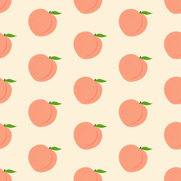 illustrazioni stock, clip art, cartoni animati e icone di tendenza di motivo senza cuciture con pesche e foglie rosa - peach fruit backgrounds textured