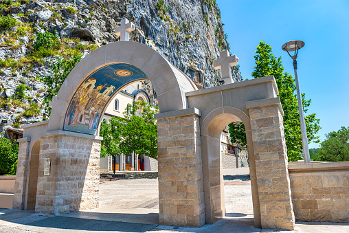 Beautiful gates of Ostrog monastery in the rocks of Montenegro