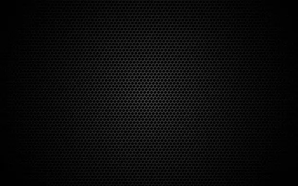 Vector illustration of Hexagon metal mesh. Dark grid texture. Geometric design with shadow and light. Industrial background with cells. Modern futuristic backdrop for web, poster, brochure. Vector illustration