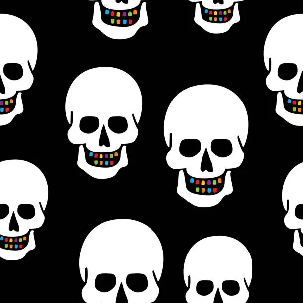 Vector illustration of Spooky Skulls Seamless Pattern