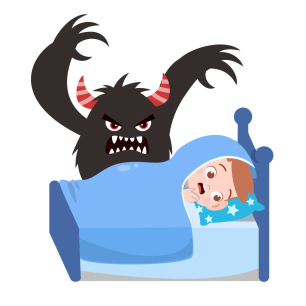 ilustrações de stock, clip art, desenhos animados e ícones de kids having bad dream vector illustration - bed child fear furniture