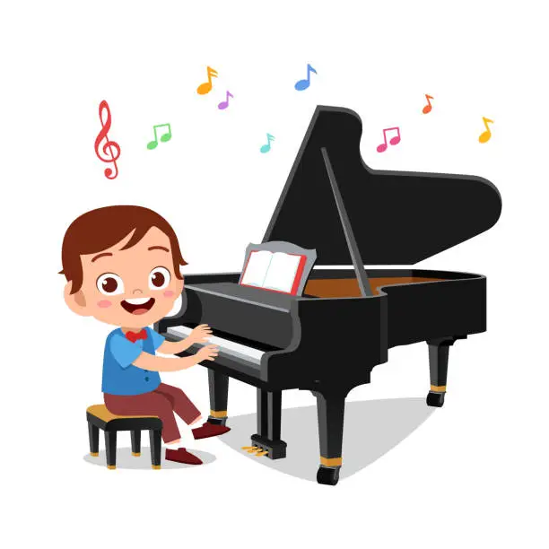 Vector illustration of illustration of a boy and a girl playing piano