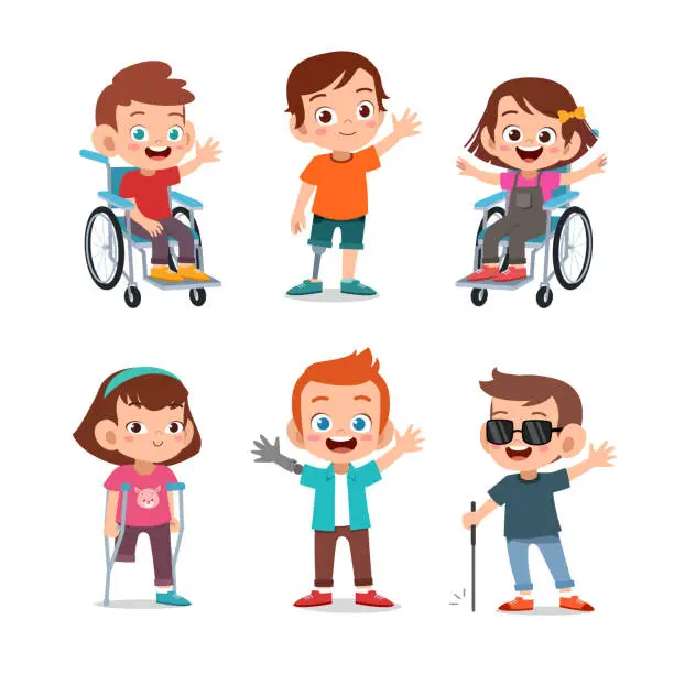 Vector illustration of Disabled people kids vector illustration