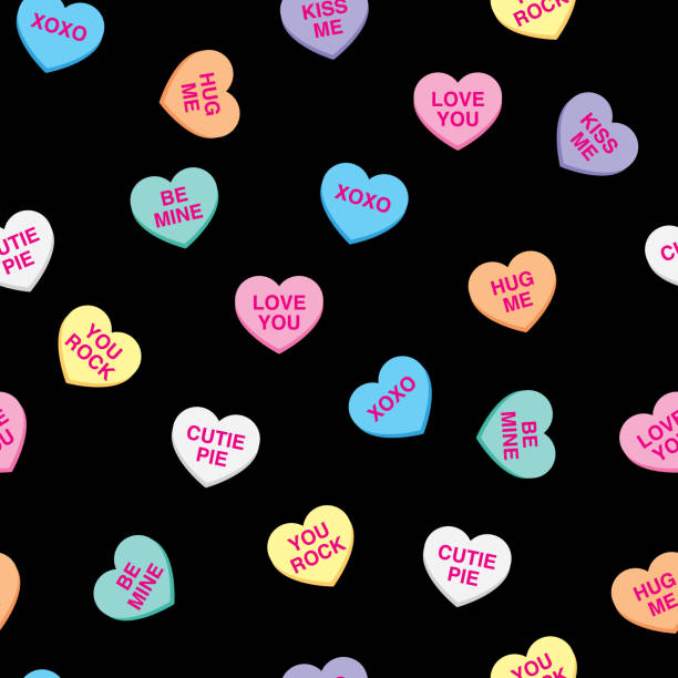 candy hearts muster - love valentines day heart shape kissing stock-grafiken, -clipart, -cartoons und -symbole