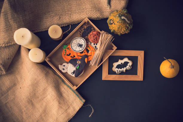 istock Halloween treats on rustic background 1171415010