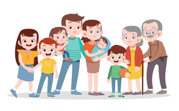 ilustrações de stock, clip art, desenhos animados e ícones de happy family vector illustration isolated - grandparent grandfather humor grandchild