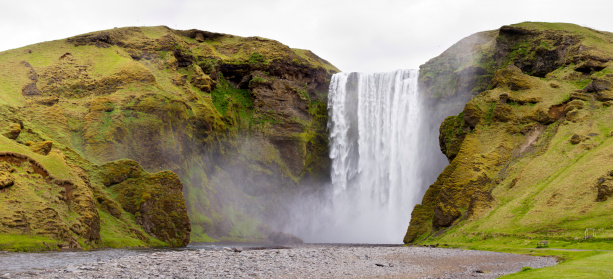 Panoramic shot of the famous Skogafoss in Iceland.