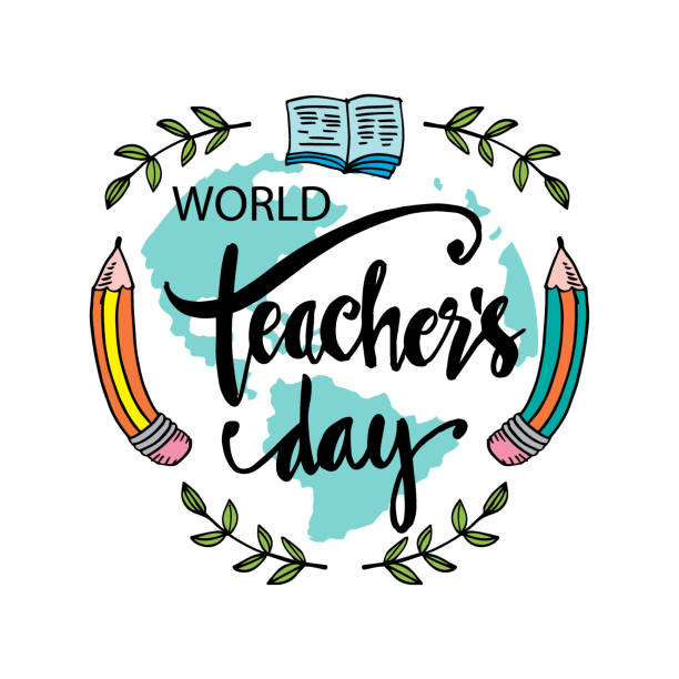 World teacher's day lettering. Greeting card. World teacher's day lettering. Greeting card. World Teachers Day stock illustrations