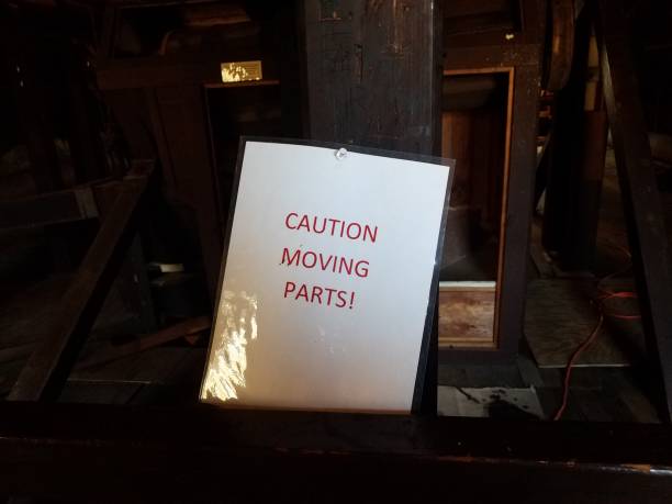 istock white caution moving parts sign on wood machine 1171432197