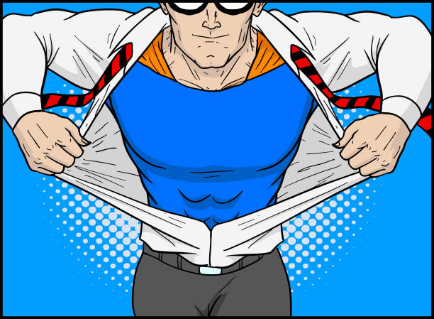 ilustraciones, imágenes clip art, dibujos animados e iconos de stock de vector pop arte superhéroe disfraz cambio de ilustración - change superhero necktie strength