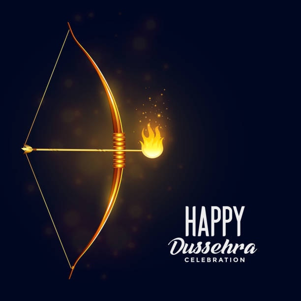 bow and burning arrow happy dussehra festival background bow and burning arrow happy dussehra festival background dussehra stock illustrations