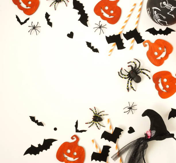istock Halloween decoration top view on white background. copy space. 1171438684