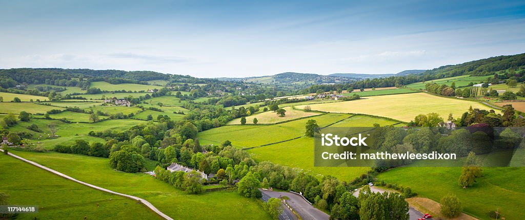 Idyllic rural, aerial view, Cotswolds UK - 免版稅地勢景觀圖庫照片