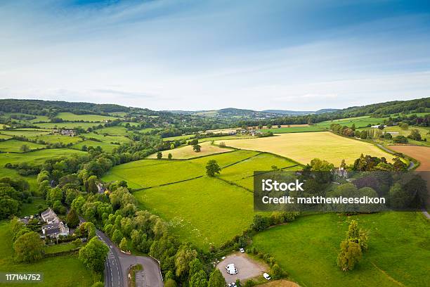Idyllic Rural Aerial View Cotswolds Uk Stock Photo - Download Image Now - UK, Aerial View, Agricultural Field