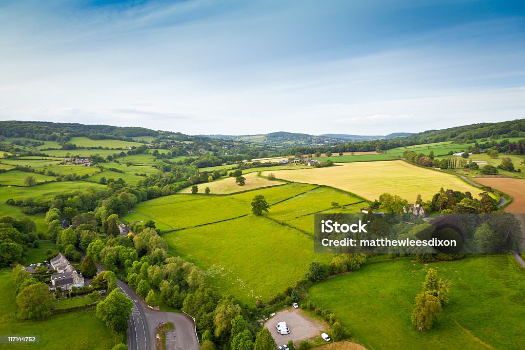 rural idílico, vista aérea, Cotswolds Reino Unido - Foto de stock de Reino Unido royalty-free