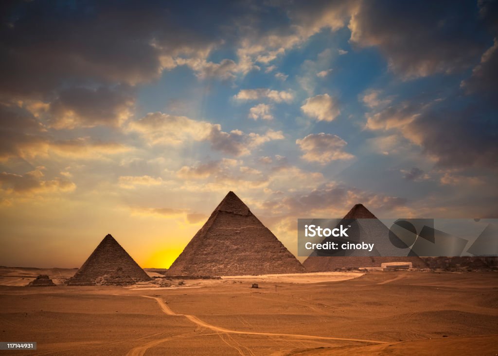 Pyramids of Giza at Sunset  Pyramid Stock Photo