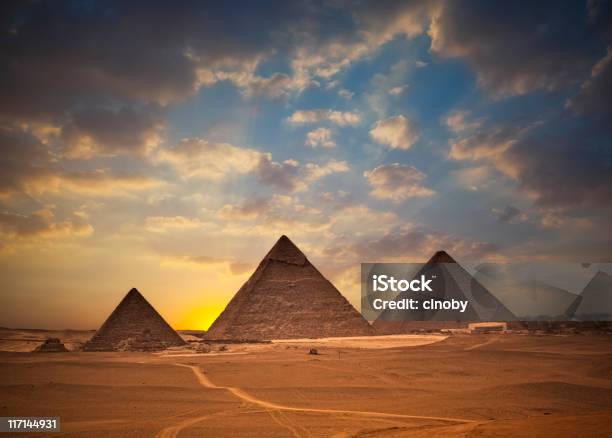 Pyramids Of Giza At Sunset Stock Photo - Download Image Now - Pyramid, Giza Pyramids, Ancient Egyptian Culture