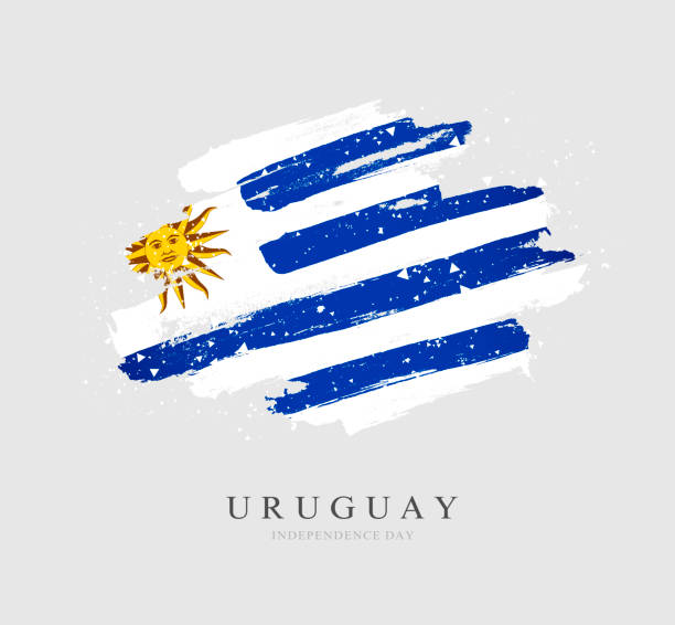 우루과이 플래그입니다. 회색 배경의 벡터 그림입니다. 브러시 스트로크 - uruguay stock illustrations