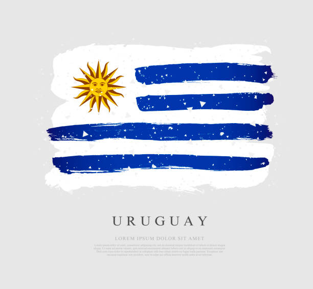 烏拉圭國旗。灰色背景上的向量插圖。 - uruguay 幅插畫檔、美工圖案、卡通及圖標