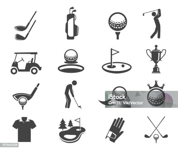 Golf Sport Spel Vector Glyph Icons Set Stockvectorkunst en meer beelden van Golf - Sport - Golf - Sport, Pictogram, Vectorafbeelding