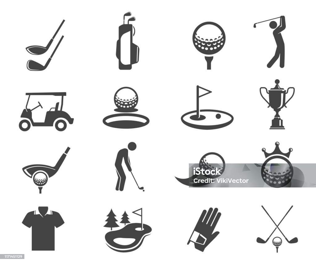 Golf spor oyunu vektör glyph simgeleri seti - Royalty-free Golf Vector Art