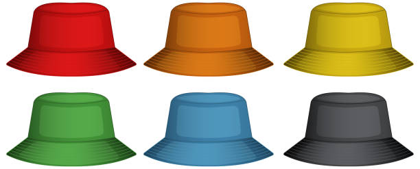 Bucket hats in six different colors vector art illustration