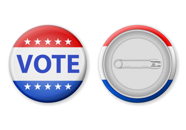 ilustrações, clipart, desenhos animados e ícones de pin do emblema do voto - voting usa button government