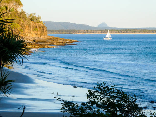 lebendige morgendämmerung im noosa nationalpark, sunshine coast, qld - coastline noosa heads australia landscape stock-fotos und bilder