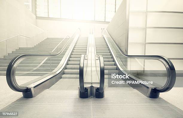 Escalator In The Sun Stock Photo - Download Image Now - Escalator, Staircase, Steps