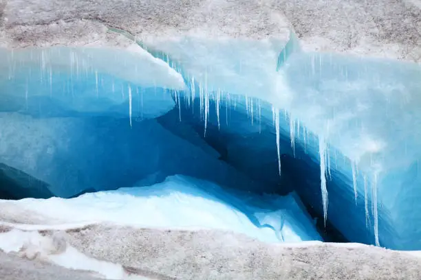 large crevasse in a melting glacier