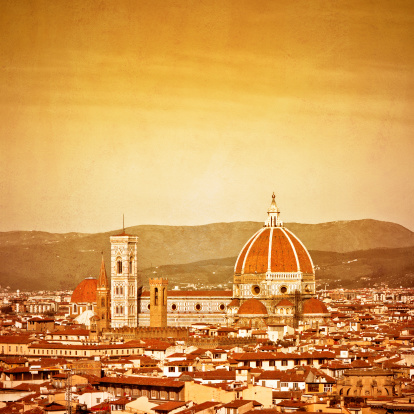 Elaborated image of the world-famous Duomo di Firenze - Santa Maria del Fiore church in Firenze (Tuscany, Italy). The Dome was built in 1420-1436 by Filippo Brunelleschi and it's one of the most enduring symbols of the Italian Renaissance.