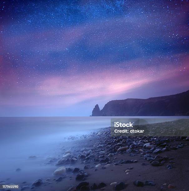 Sea At Night Under Milky Way Stars Stock Photo - Download Image Now - Night, Sky, Fantasy