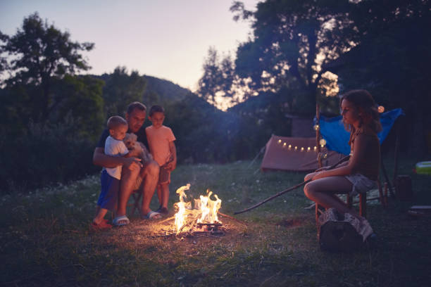 istock Father with children making a camping fire in the backyard. 1171456806