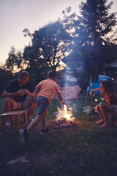 istock Father with children making a camping fire in the backyard. 1171456817