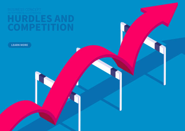 ilustrações, clipart, desenhos animados e ícones de a seta vermelha cruza obstáculos e vai em linha reta adiante - hurdle