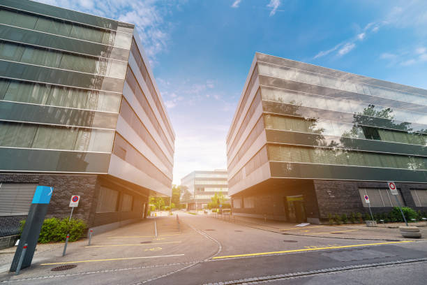 istock Modern Architecture and Contemporary Facade Building Design, Geometric Structure of Office Business Building, Cityscape of Urban Downtown District at Zurich, Switzerland. Perspective View of City Town 1171460606