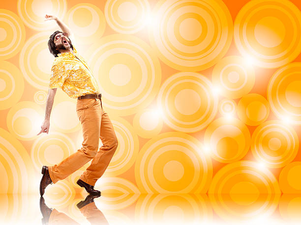 1970s vintage orange hawaiian shirt  man with sunglasses disco d  disco dancing photos stock pictures, royalty-free photos & images