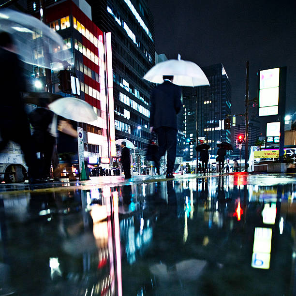 chuvoso noite na cidade grande - hamamatsucho - fotografias e filmes do acervo