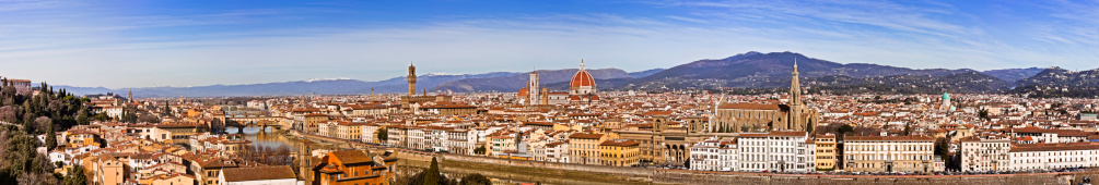 Original wide panorama of the cityscape of wonderful city of Firenze in Tuscany, Italy. The panorama was created with more images stitched togheter and captures the whole historic centre of the city: from the Oltrarno to the hills of Fiesole on the right.