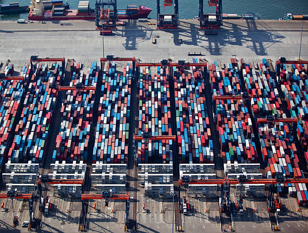 istock Aerial view of red and blue boxes 117147123