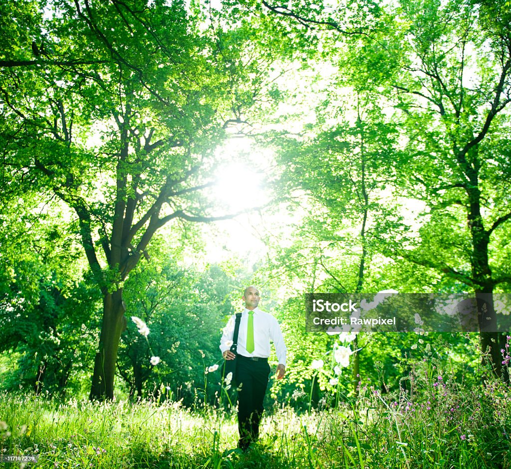 Verde Homem de Negócios Andar em Woodland - Royalty-free Negócios Foto de stock