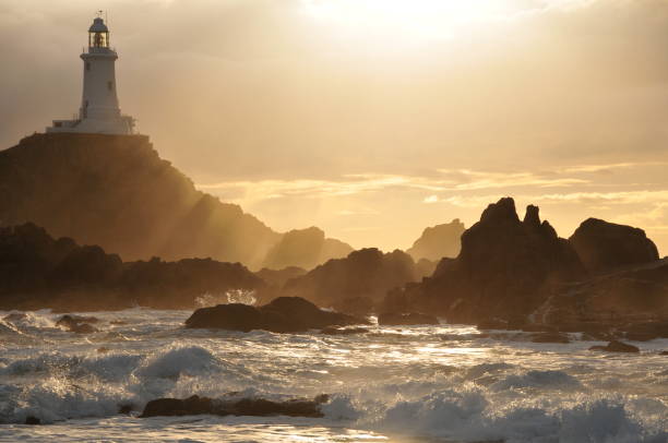 corbiere маяк, джерси. - jersey uk nature landscape стоковые фото и изображения